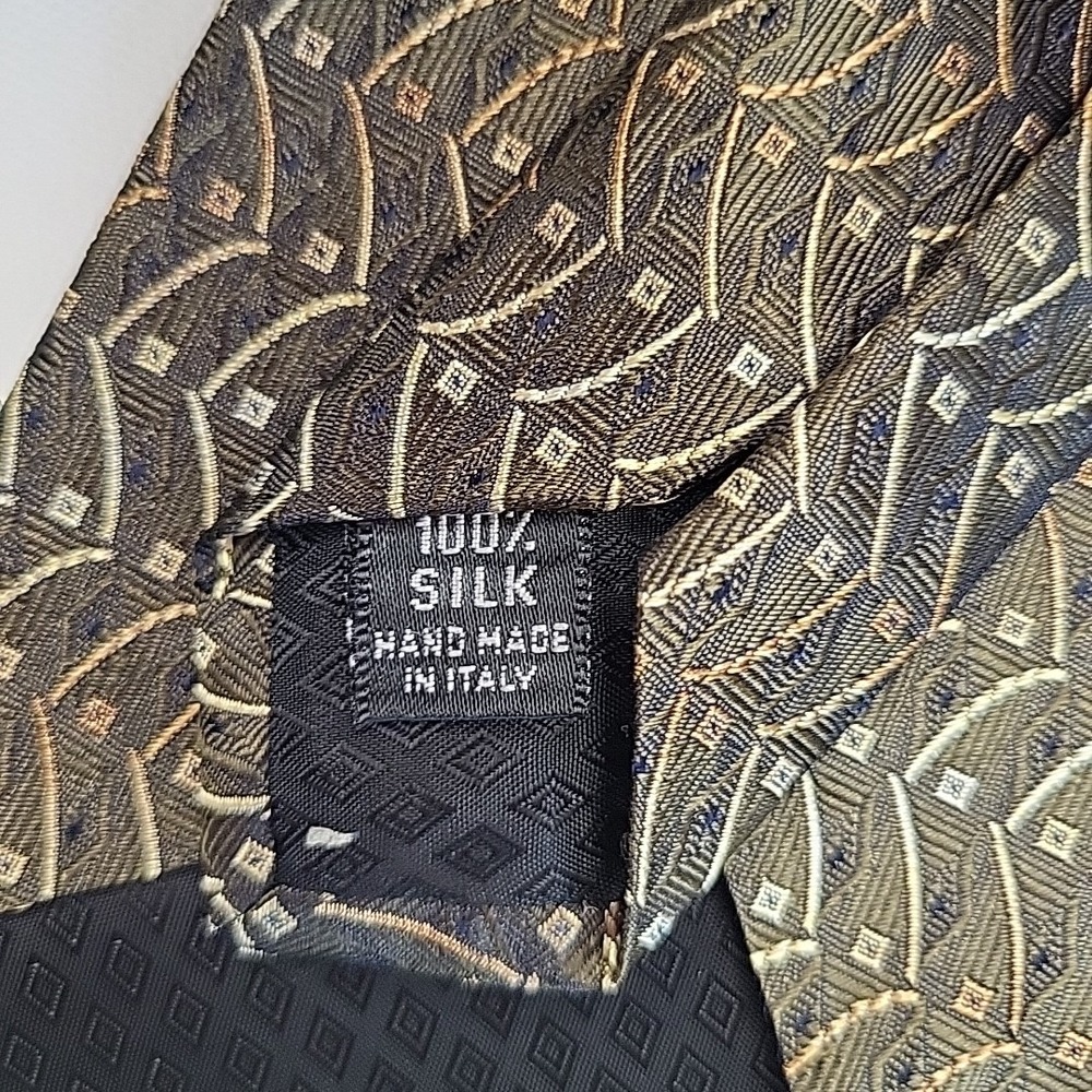 Luciano Gatti Elite 100% Silk Tie Brown Geometric Copper Metallic - Picture 4 of 6
